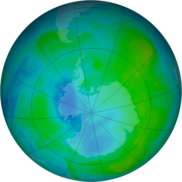 Antarctic ozone map for 05 February 2003